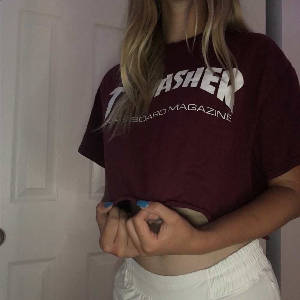 Cropped Maroon Thrasher T-Shirt